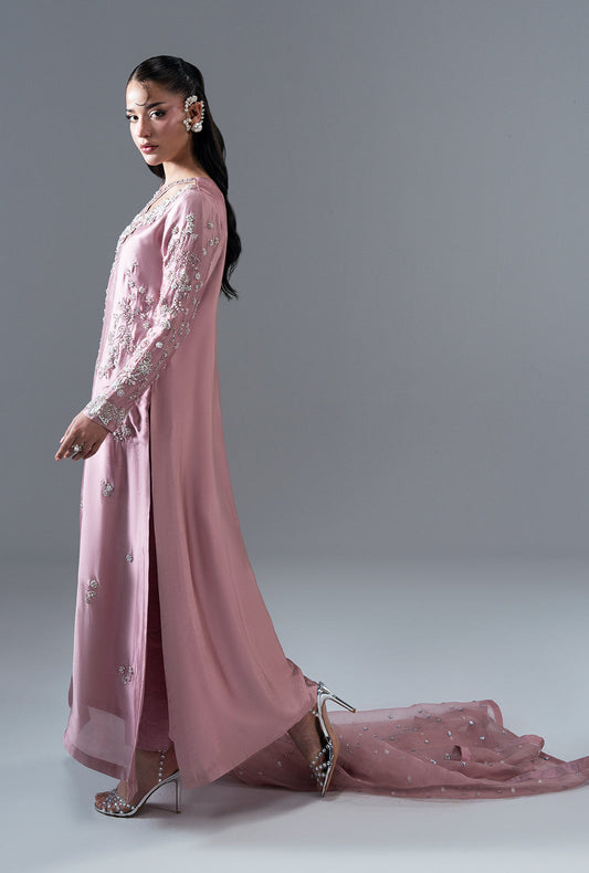 Dusty Rose Organza Pakistani Formal Dresses - AJR Couture - 2