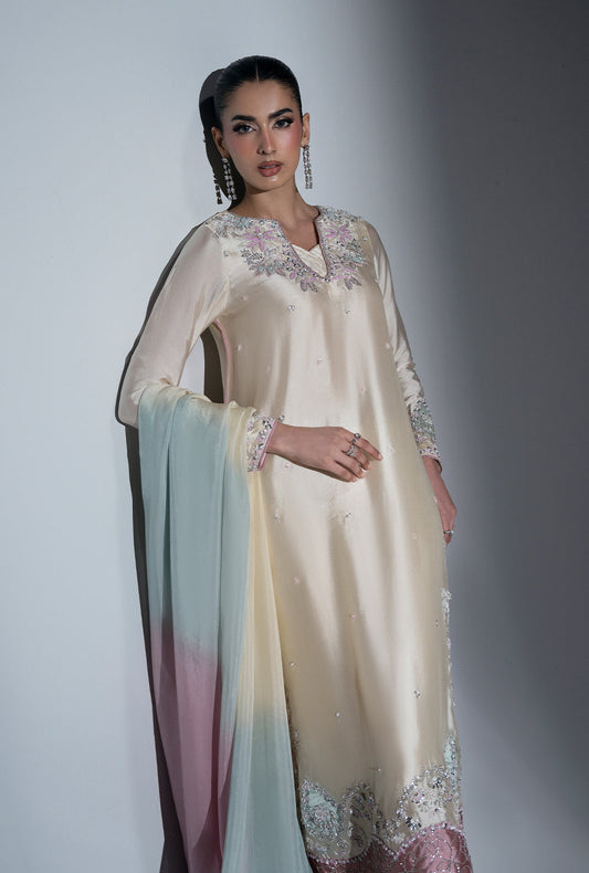 Ivory Muse Silk Pakistani Formal Dresses - AJR Couture - 2