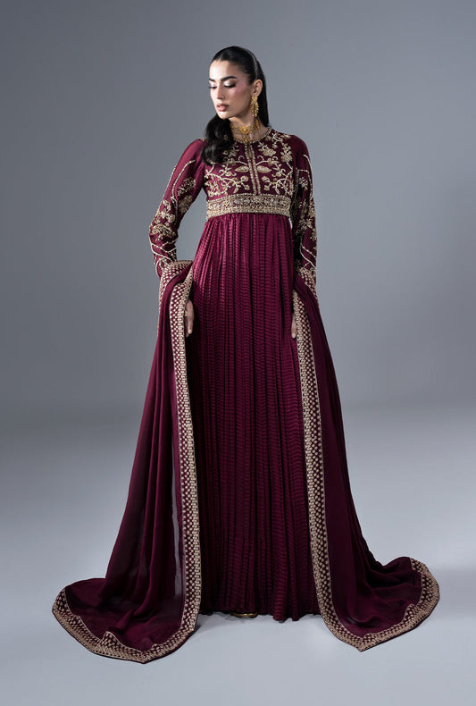 Carmine Silk Pakistani Formal Dresses - AJR Couture - 2