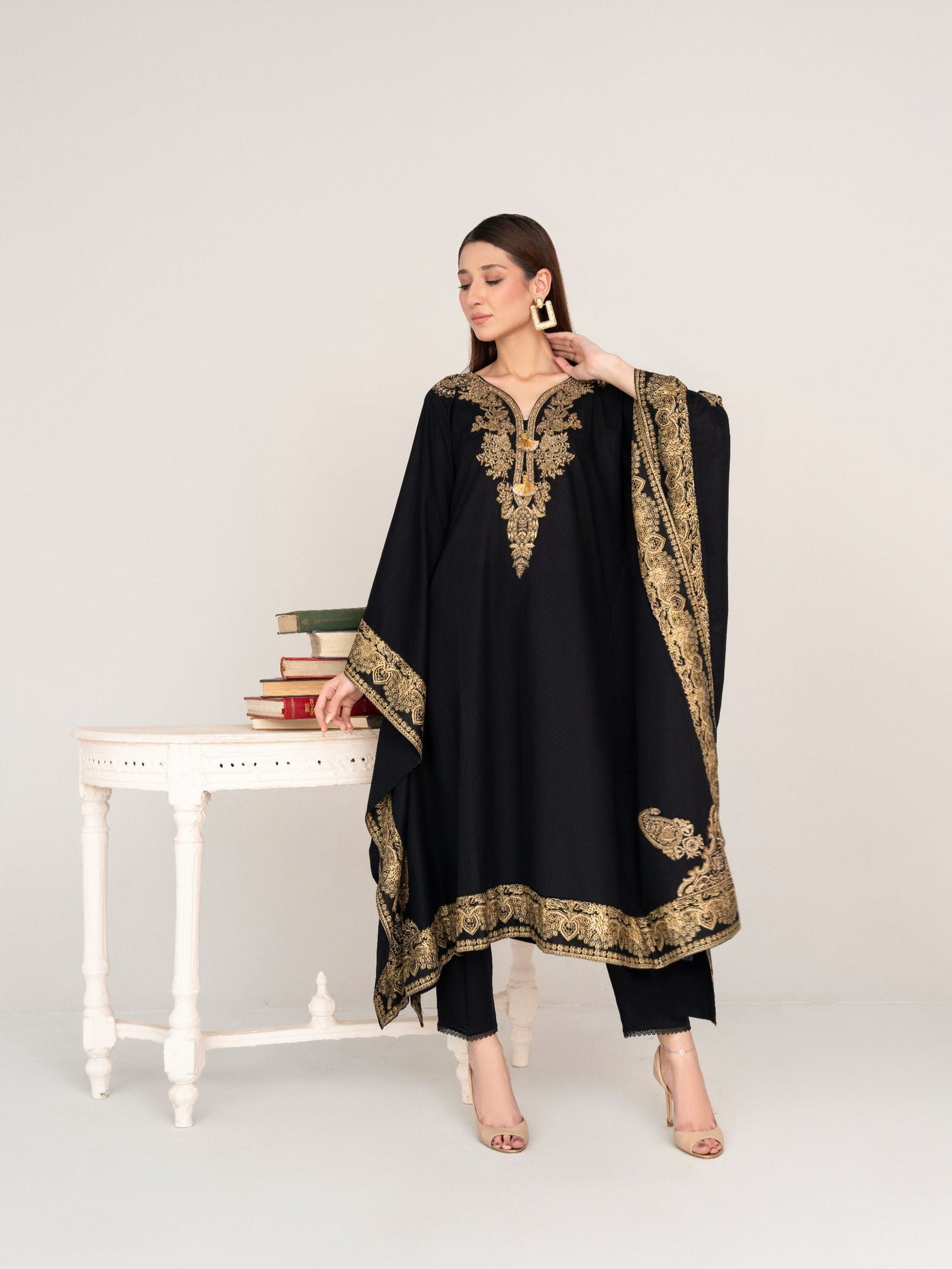 Crescent (Black) - Kaftan Premium Fabric Pakistani Summer Dresses - Sahiba-clothing - 8