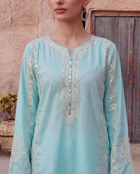 Qurbat Aqua Premium Fabric Pakistani Summer Dresses - Sahiba-clothing - 2