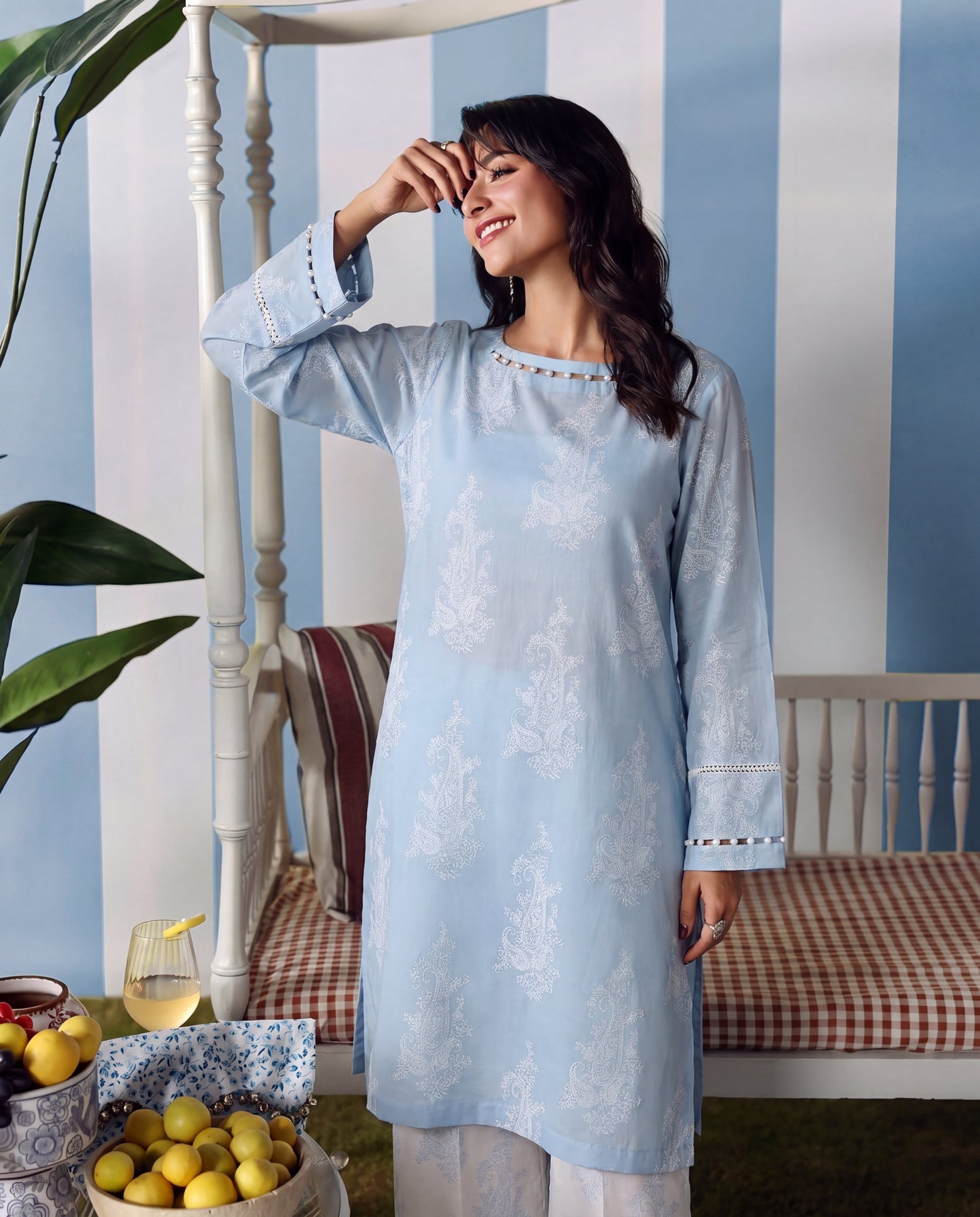 Hessonie - Sky Blue Premium Fabric Pakistani Summer Dresses - Sahiba-clothing - 5