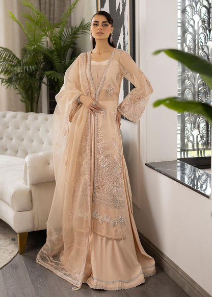 Peach Blossom Raw Silk Pakistani Formal Dresses
