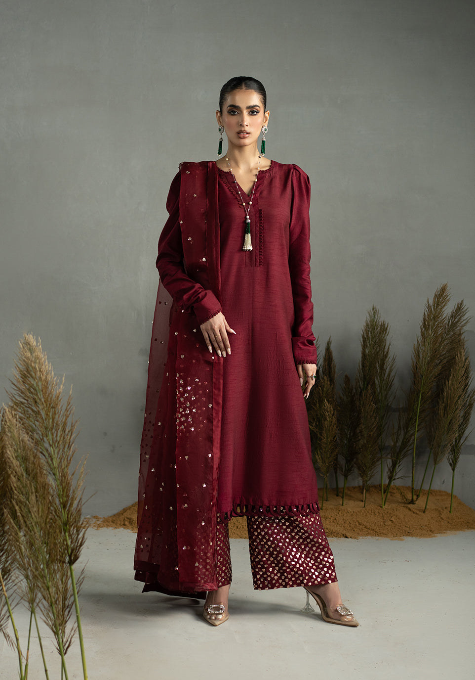 ZQS 018 ROSE ROUGE Raw Silk Pakistani Formal Dresses