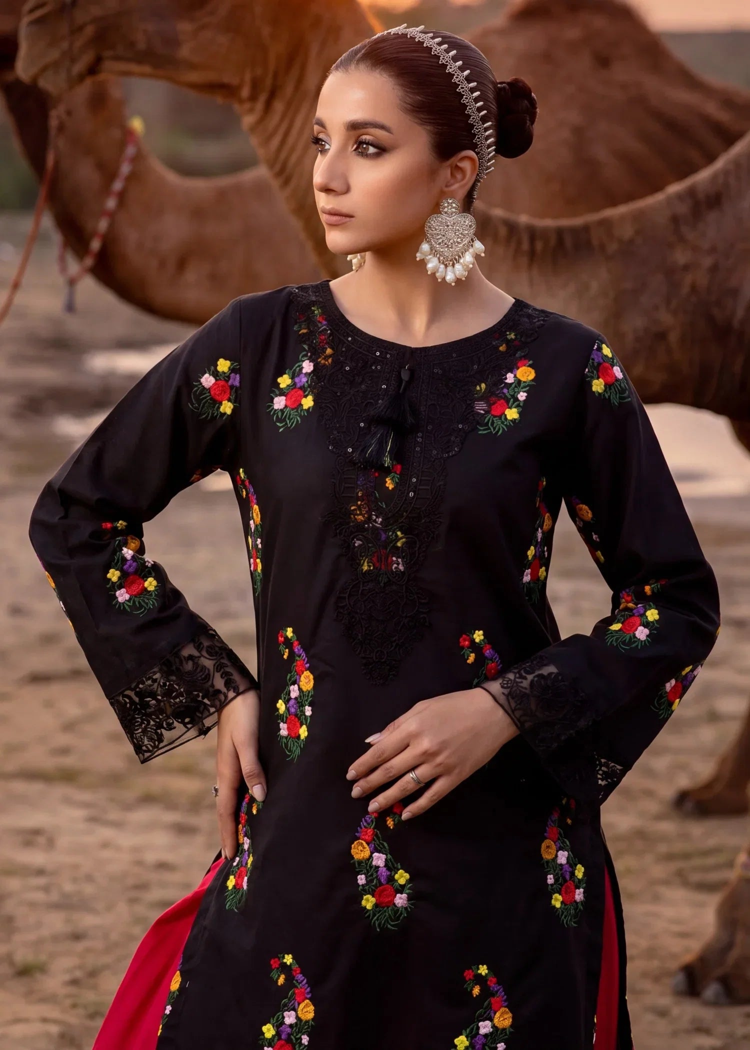 Leafline Black Premium Fabric Pakistani Summer Dresses - Sahiba-clothing - 3