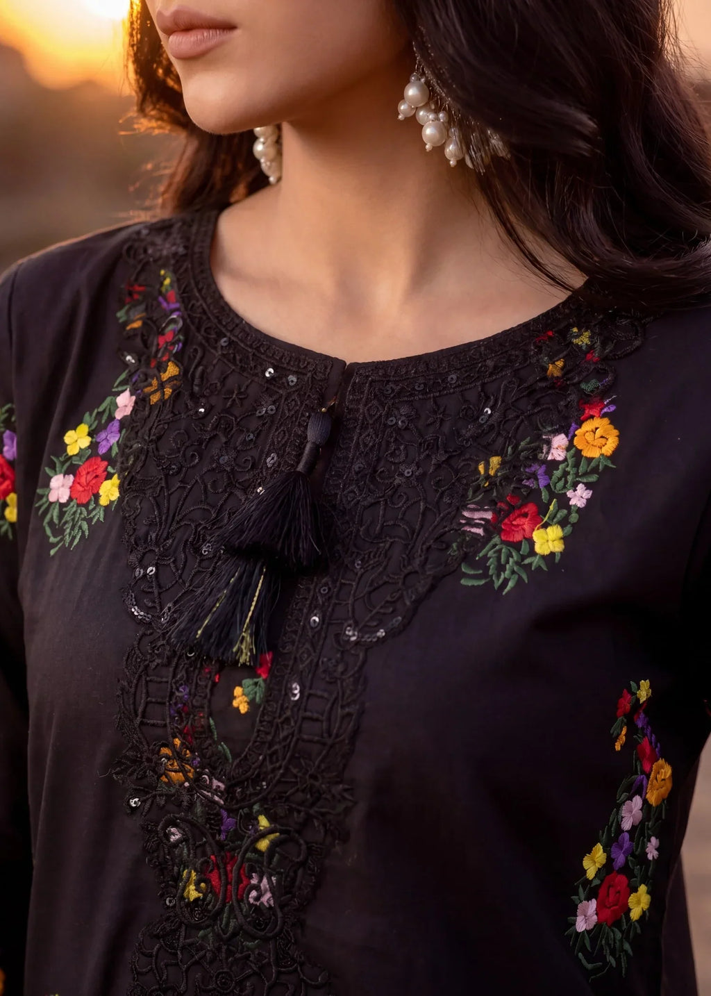Leafline Black Premium Fabric Pakistani Summer Dresses - Sahiba-clothing - 4