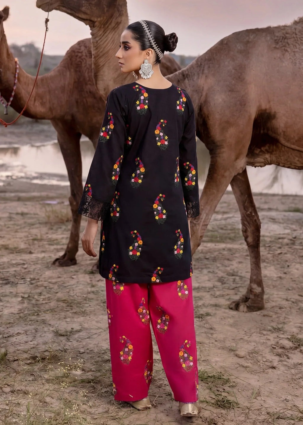 Leafline Black Premium Fabric Pakistani Summer Dresses - Sahiba-clothing - 2
