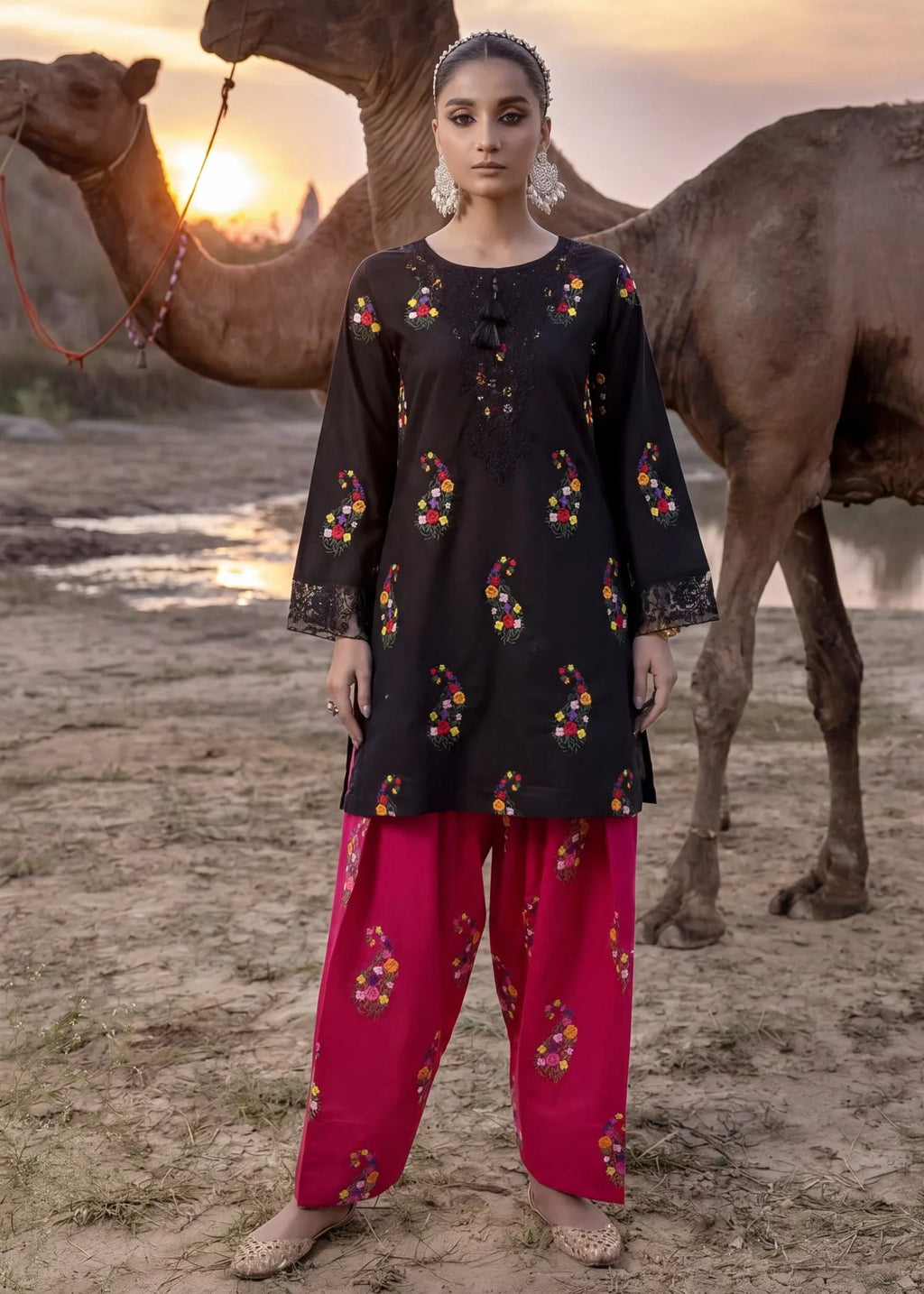 Leafline Black Premium Fabric Pakistani Summer Dresses - Sahiba-clothing - 1