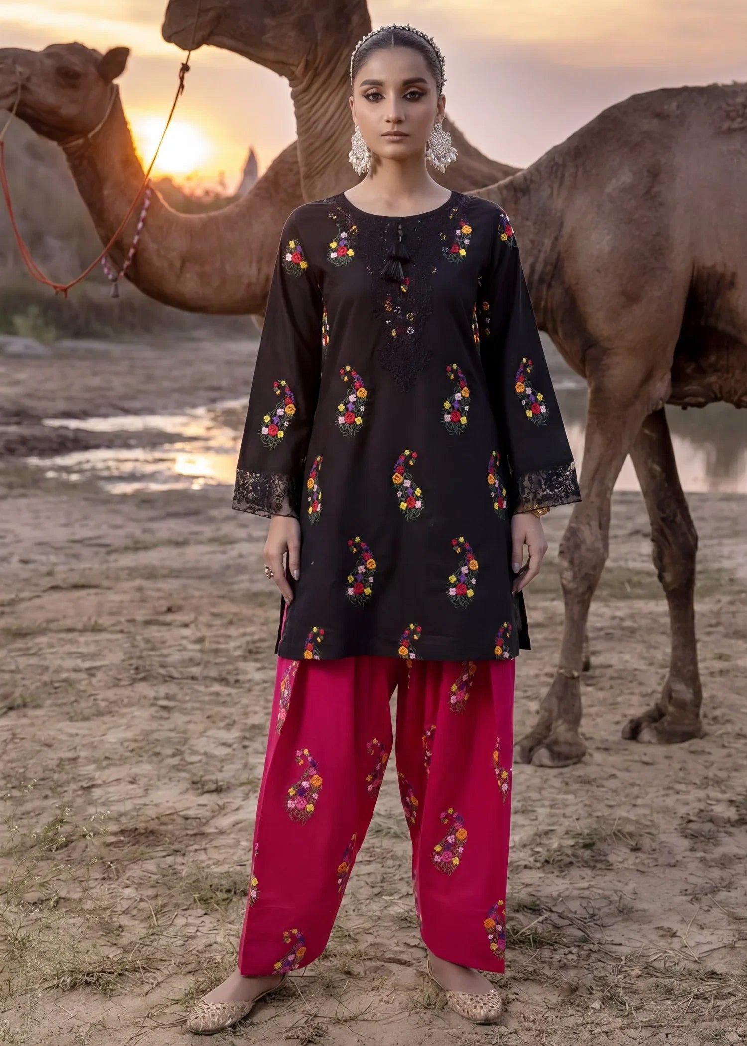 Leafline Black Premium Fabric Pakistani Summer Dresses - Sahiba-clothing - 1