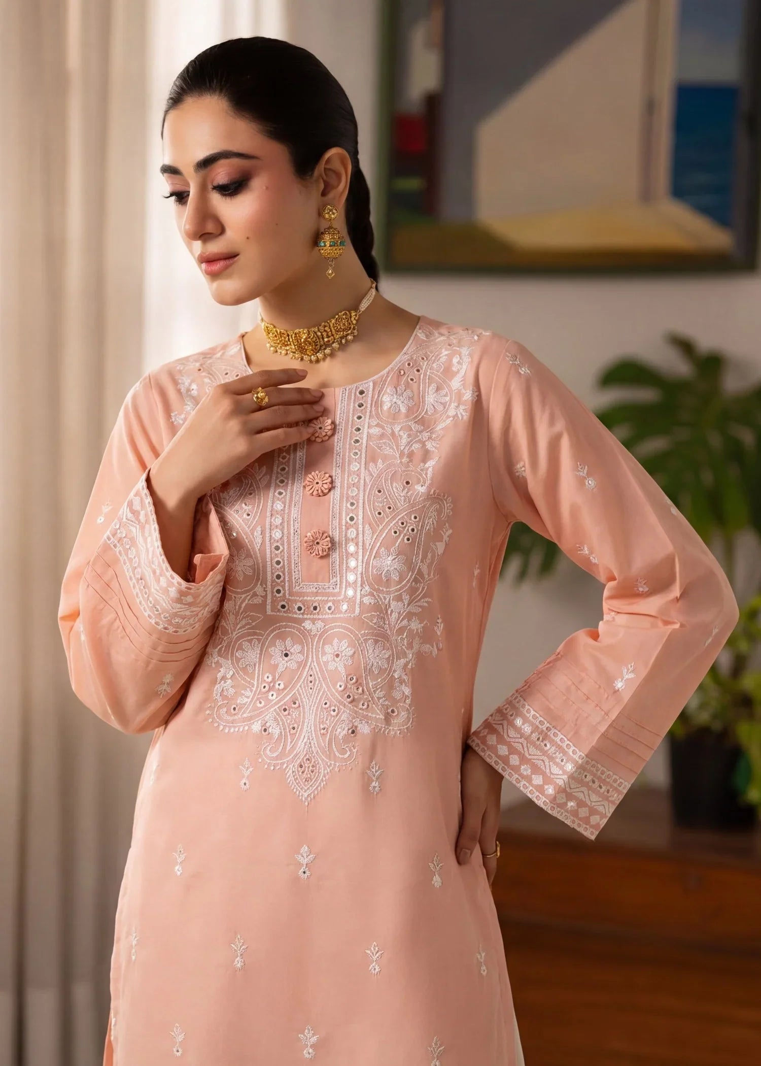 Honey Peach Premium Fabric Pakistani Summer Dresses - Sahiba-clothing - 5