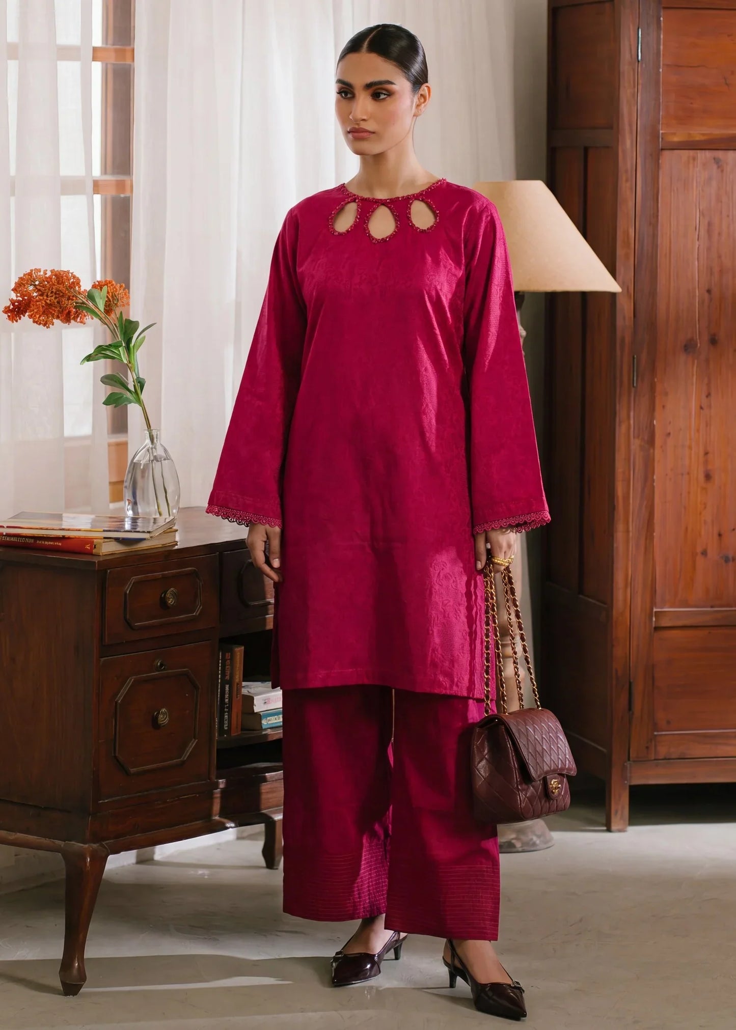Yazra Maroon Premium Fabric Pakistani Summer Dresses - Sahiba-clothing - 1