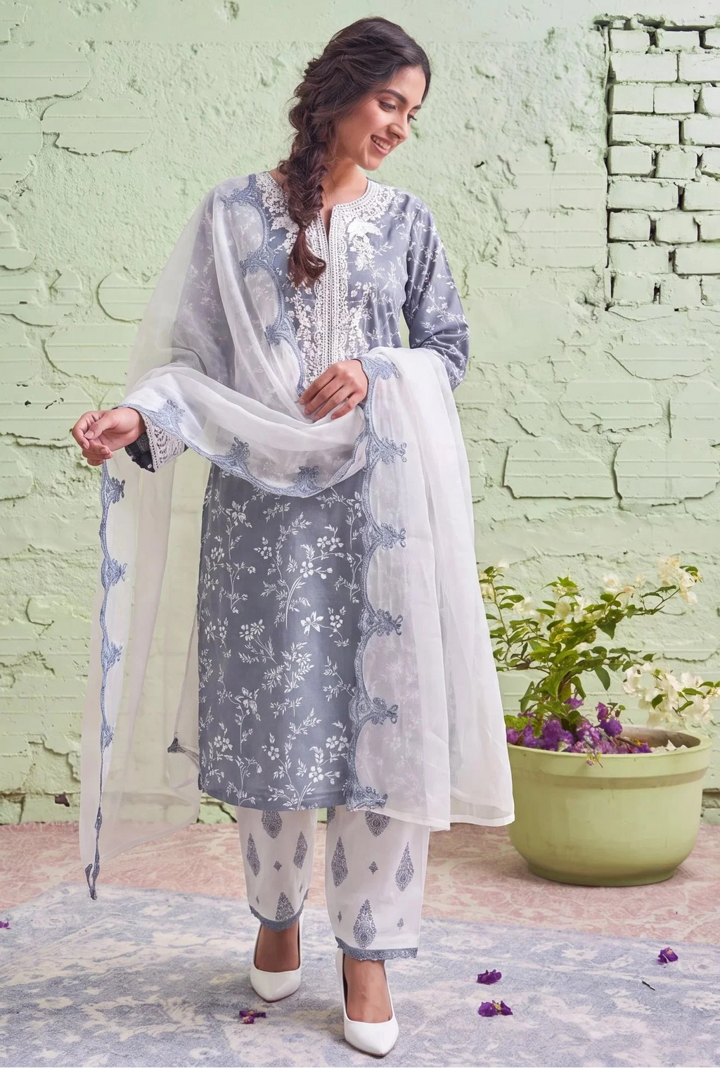Rosabella Grey Premium Fabric Pakistani Summer Dresses - Sahiba-clothing - 5