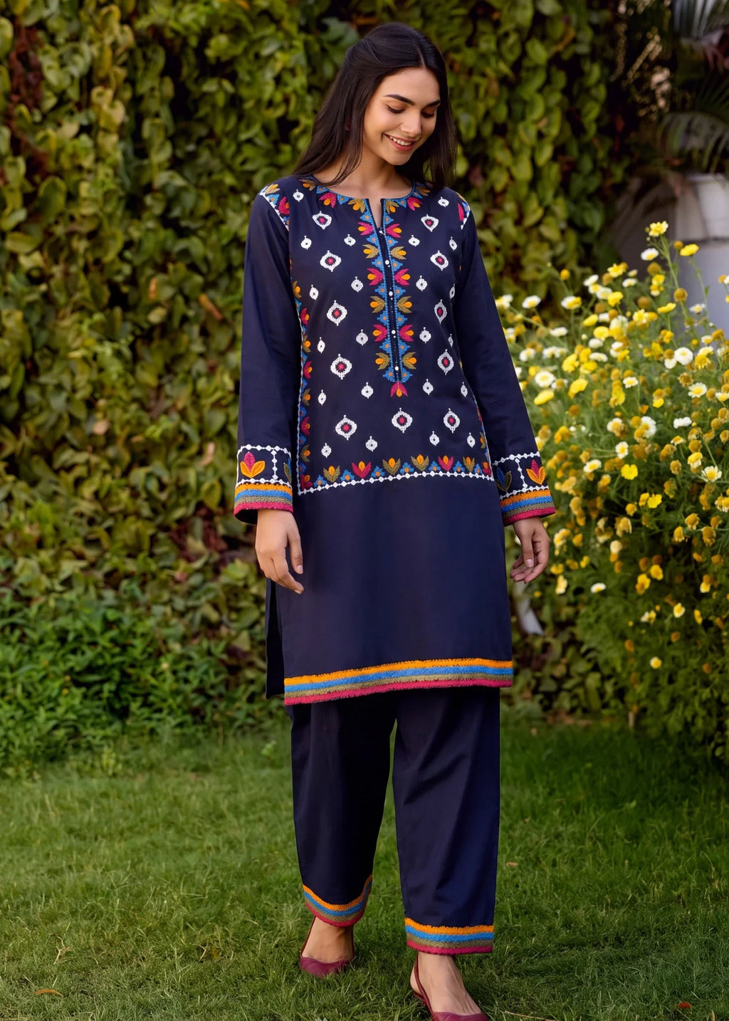Twirl Navy Premium Fabric Pakistani Summer Dresses - Sahiba-clothing - 1