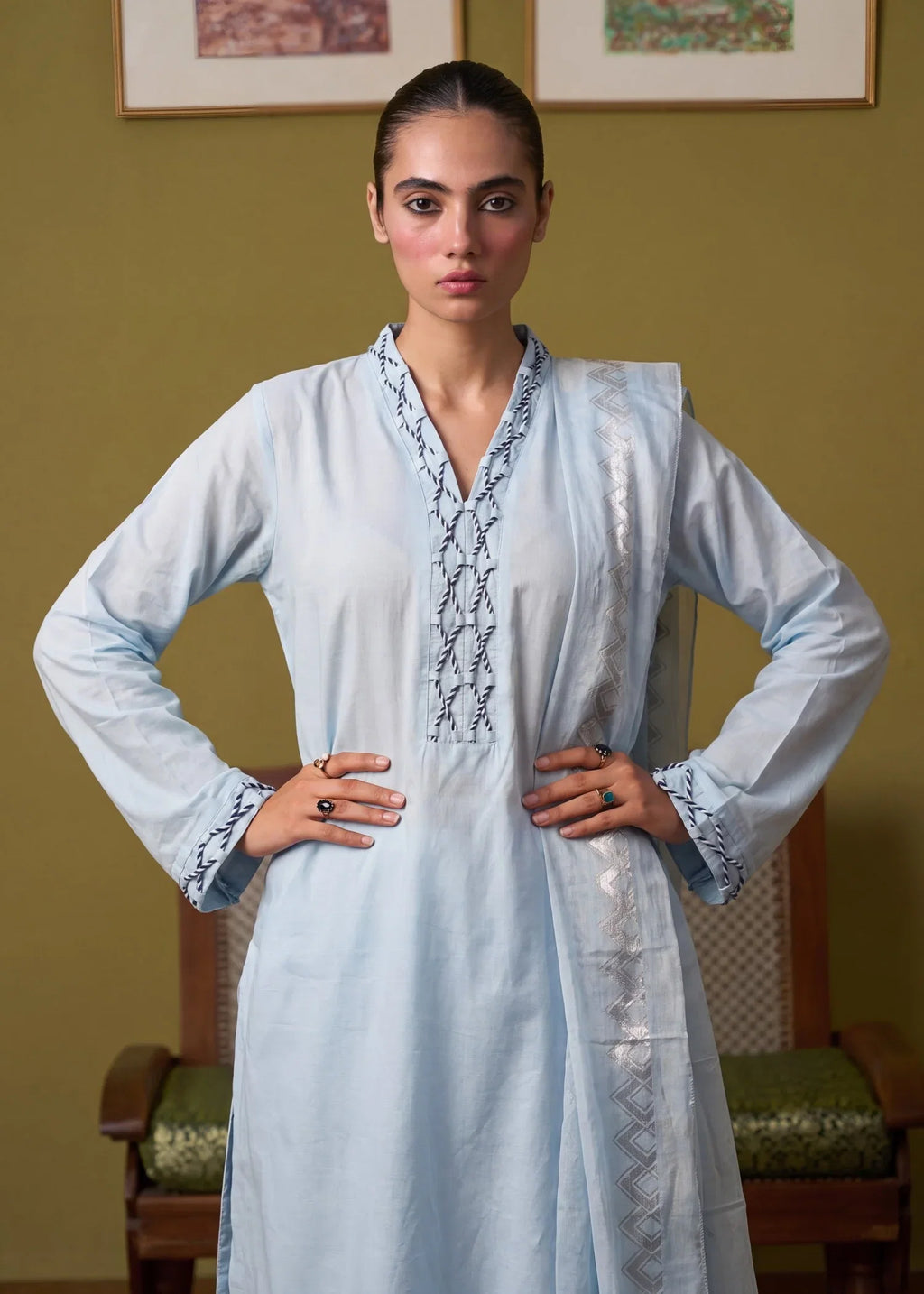 Espresso Blue Premium Fabric Pakistani Summer Dresses - Sahiba-clothing - 2