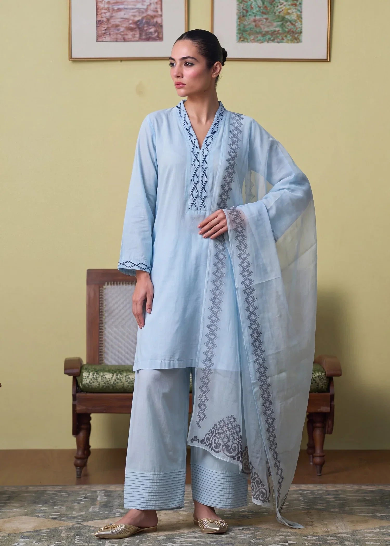 Espresso Blue Premium Fabric Pakistani Summer Dresses - Sahiba-clothing - 5