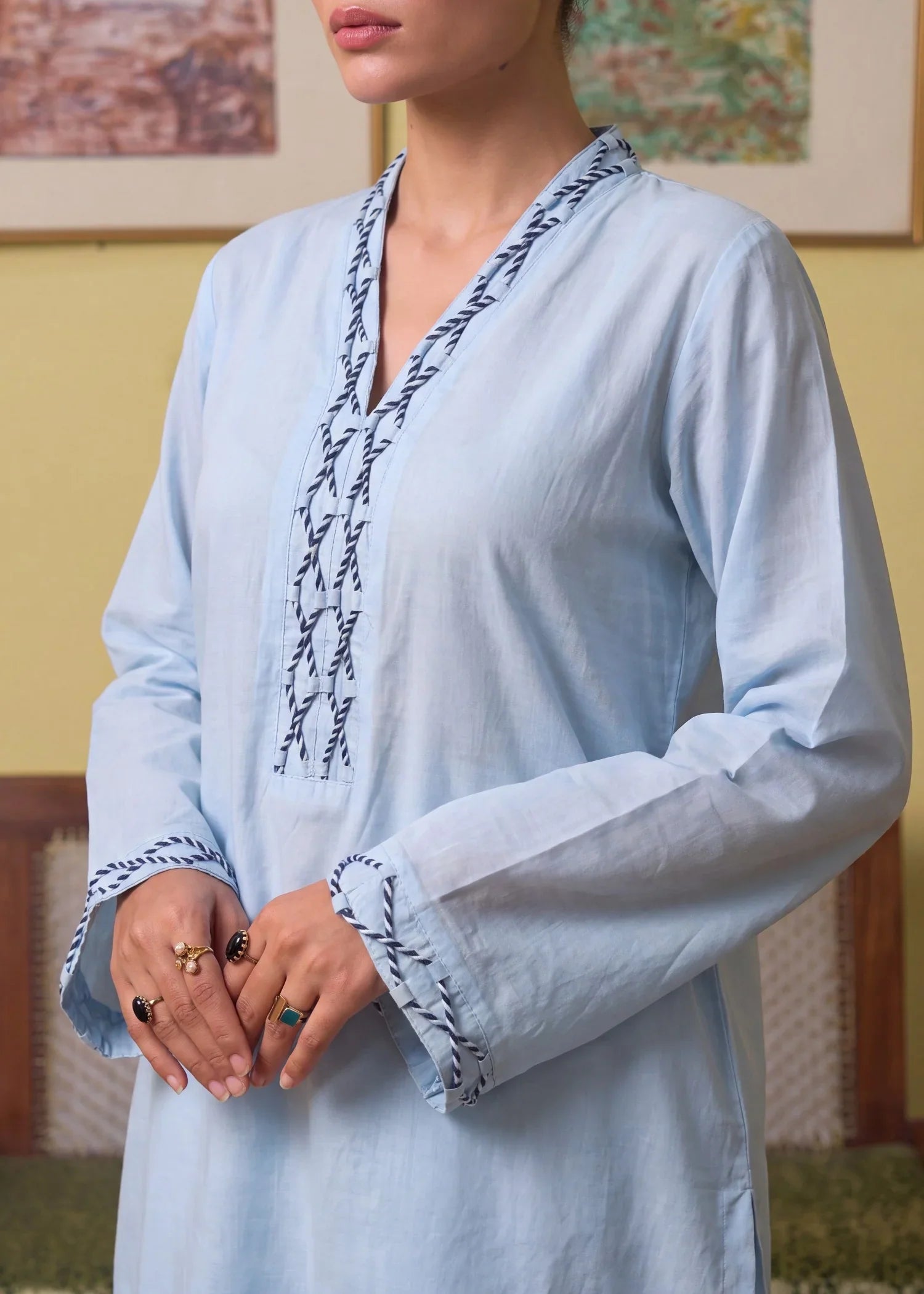 Espresso Blue Premium Fabric Pakistani Summer Dresses - Sahiba-clothing - 3
