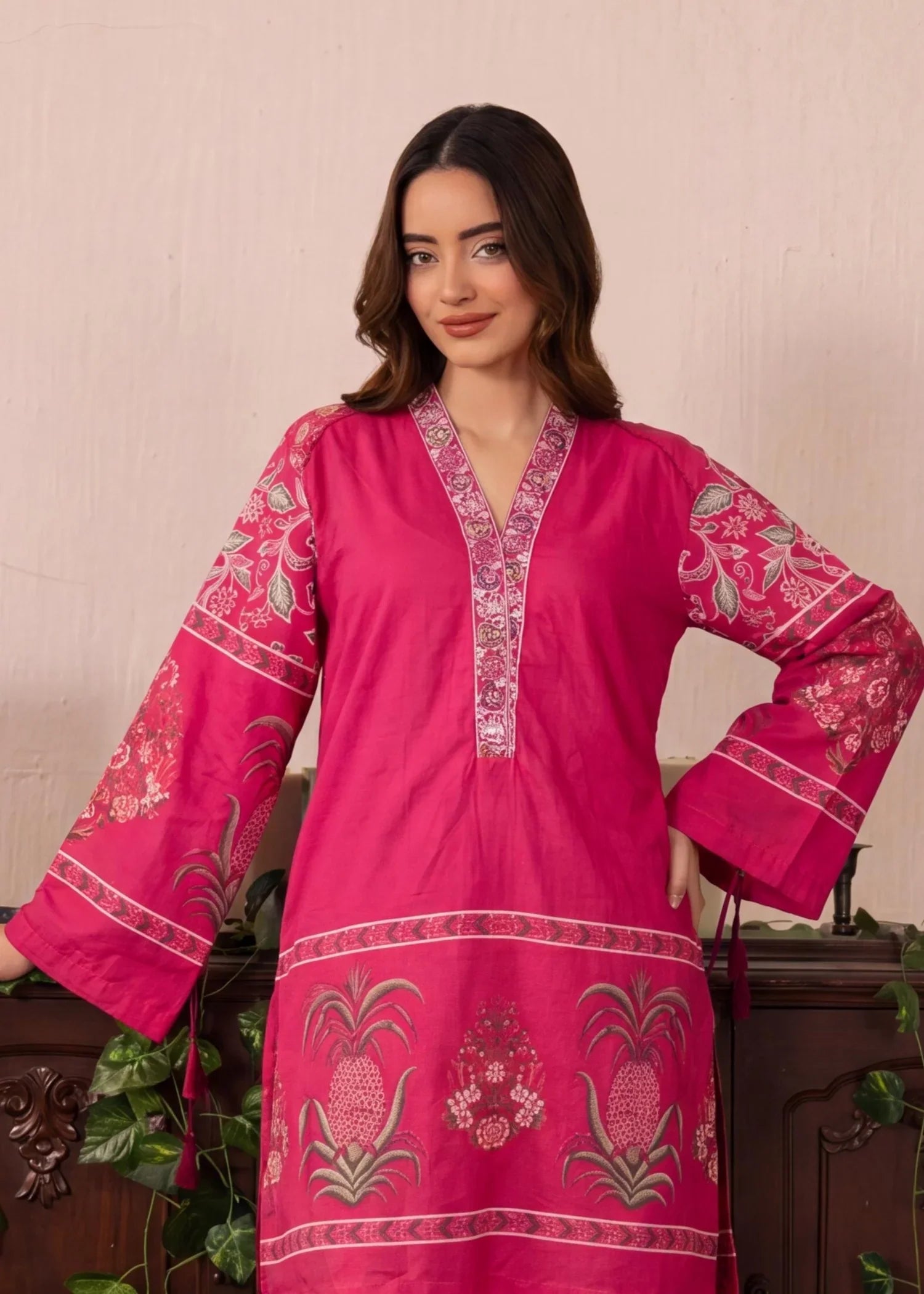 Geranium Red Premium Fabric Pakistani Summer Dresses - Sahiba-clothing - 3
