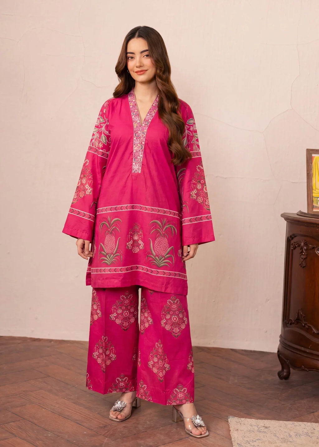 Geranium Red Premium Fabric Pakistani Summer Dresses - Sahiba-clothing - 1