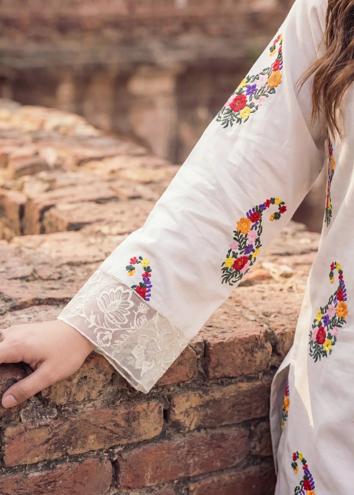 Leafline White Premium Fabric Pakistani Summer Dresses - Sahiba-clothing - 5