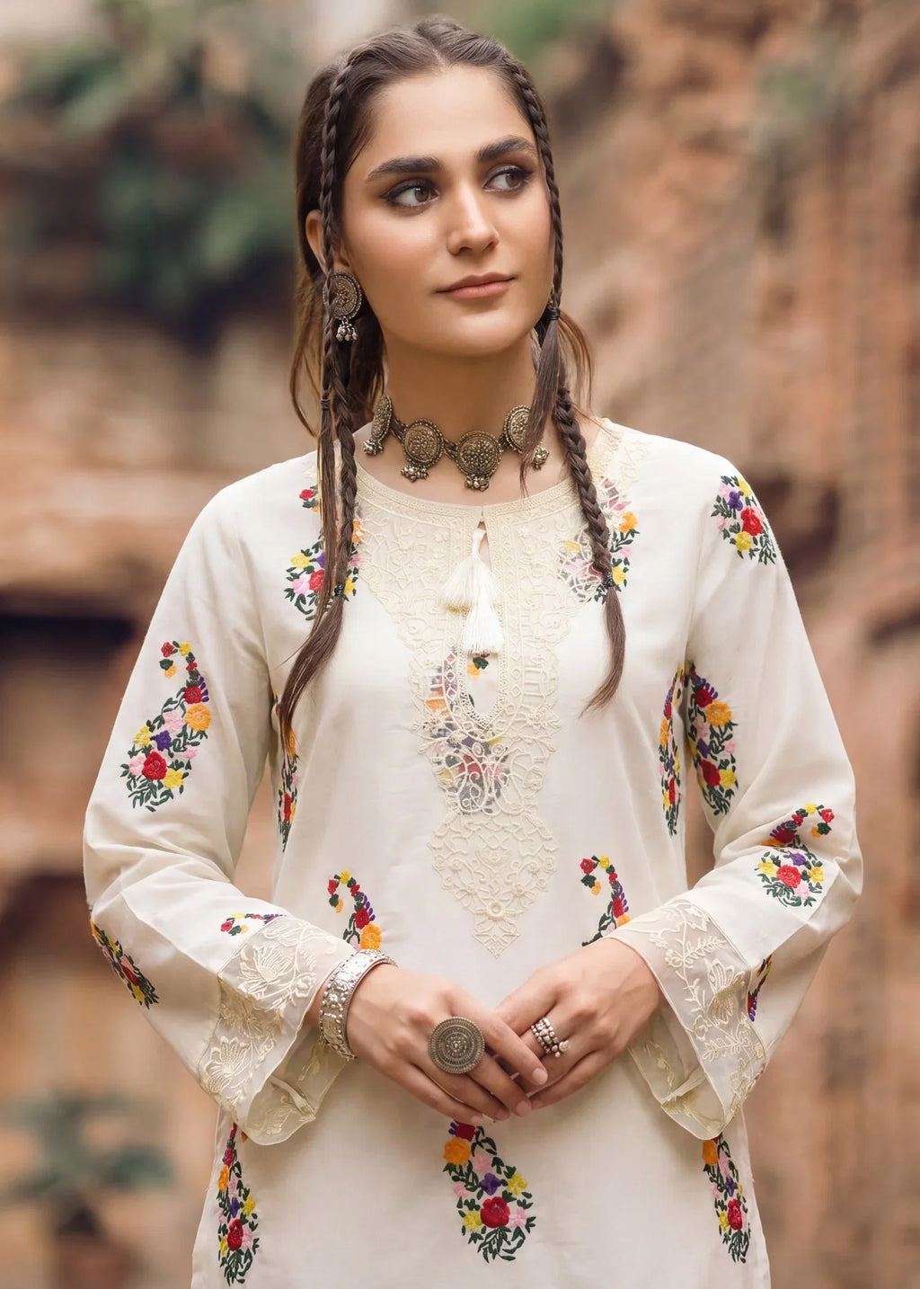 Leafline White Premium Fabric Pakistani Summer Dresses - Sahiba-clothing - 4