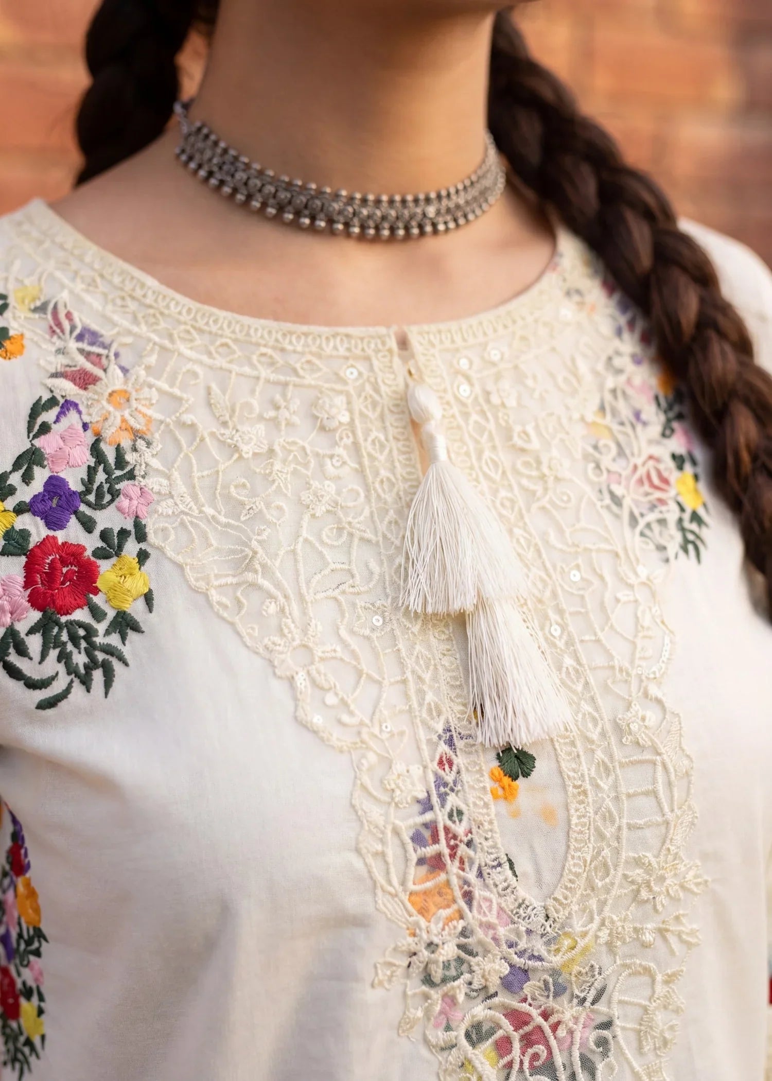 Leafline White Premium Fabric Pakistani Summer Dresses - Sahiba-clothing - 3