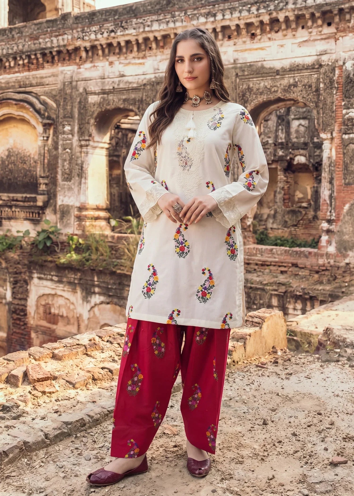 Leafline White Premium Fabric Pakistani Summer Dresses - Sahiba-clothing - 1
