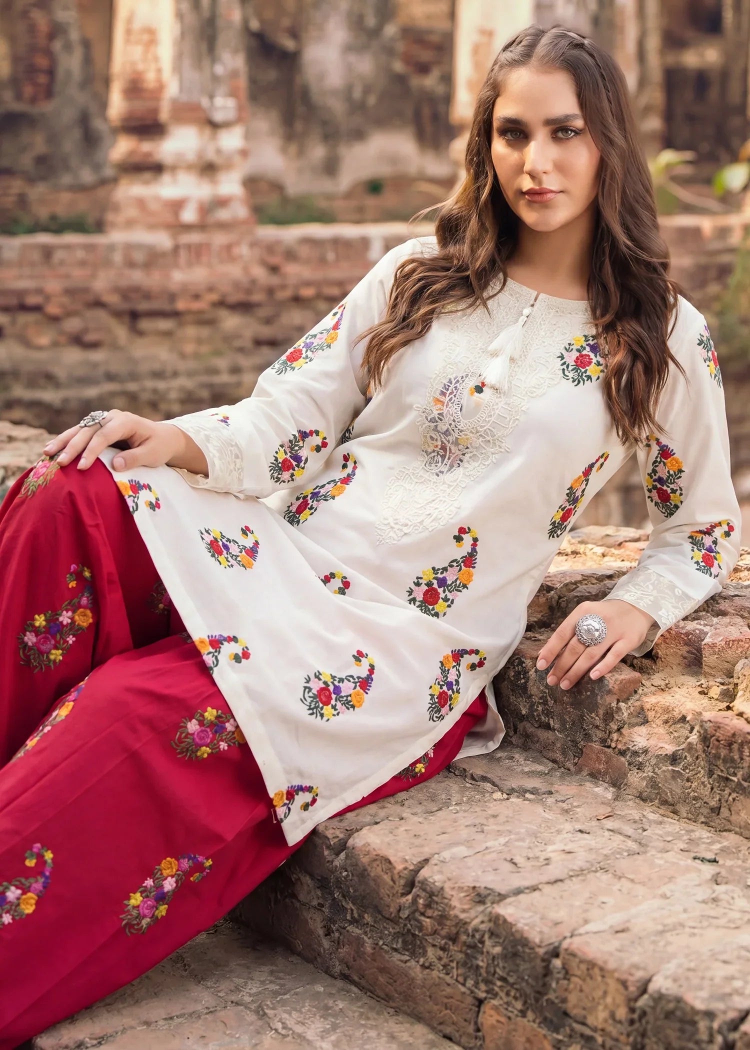 Leafline White Premium Fabric Pakistani Summer Dresses - Sahiba-clothing - 6