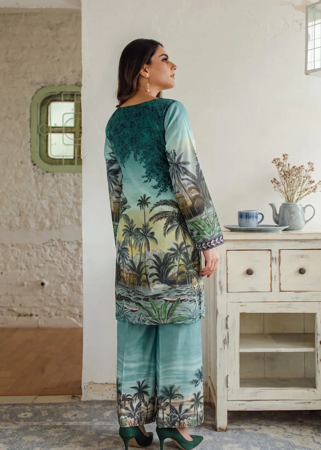 Sea Green Premium Fabric Pakistani Summer Dresses - Sahiba-clothing - 2