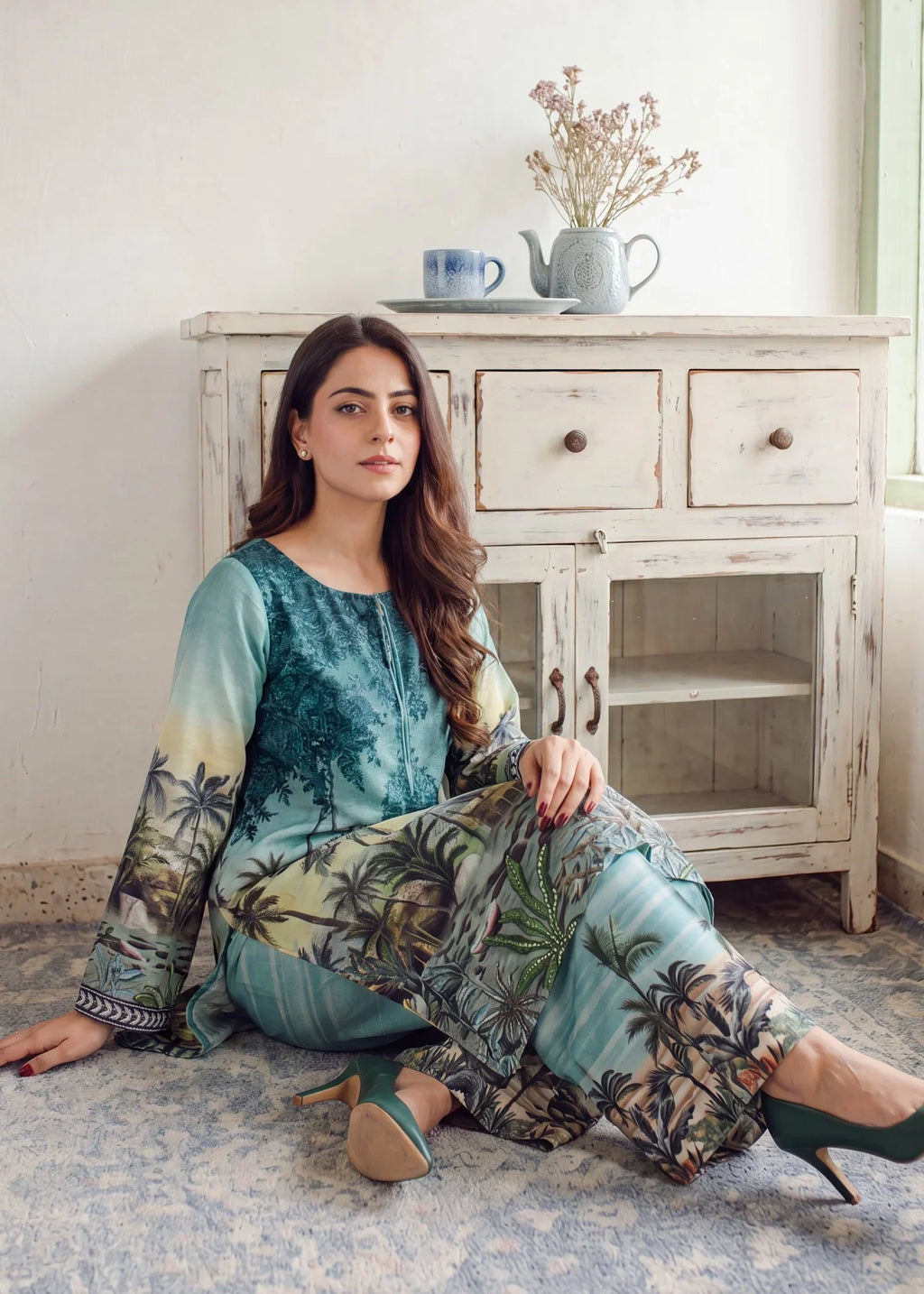 Sea Green Premium Fabric Pakistani Summer Dresses - Sahiba-clothing - 5