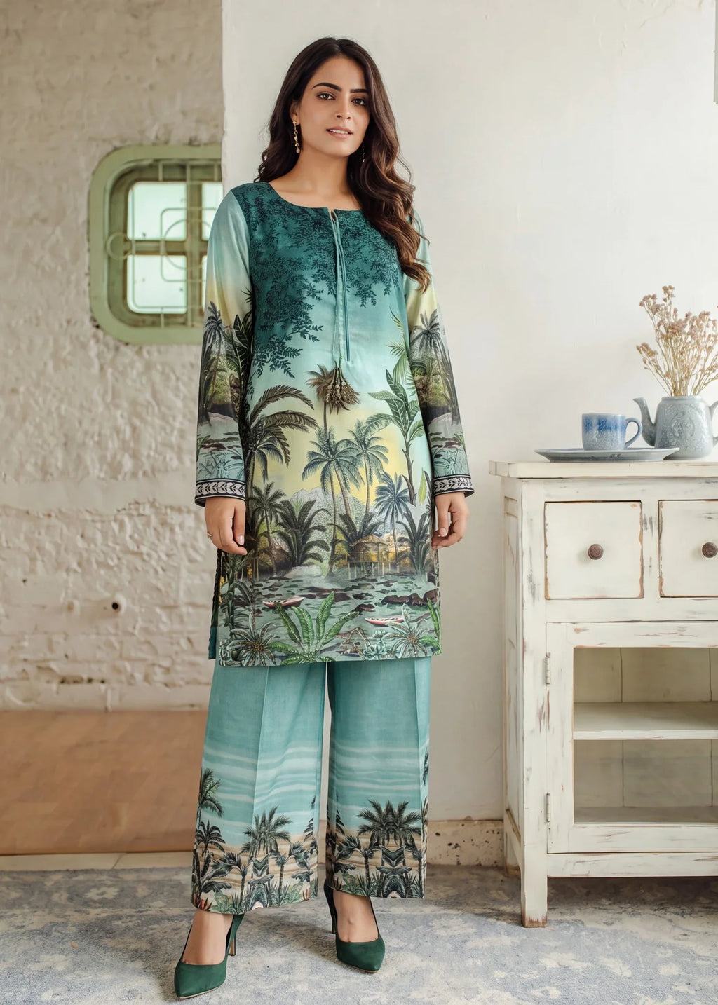 Sea Green Premium Fabric Pakistani Summer Dresses - Sahiba-clothing - 6