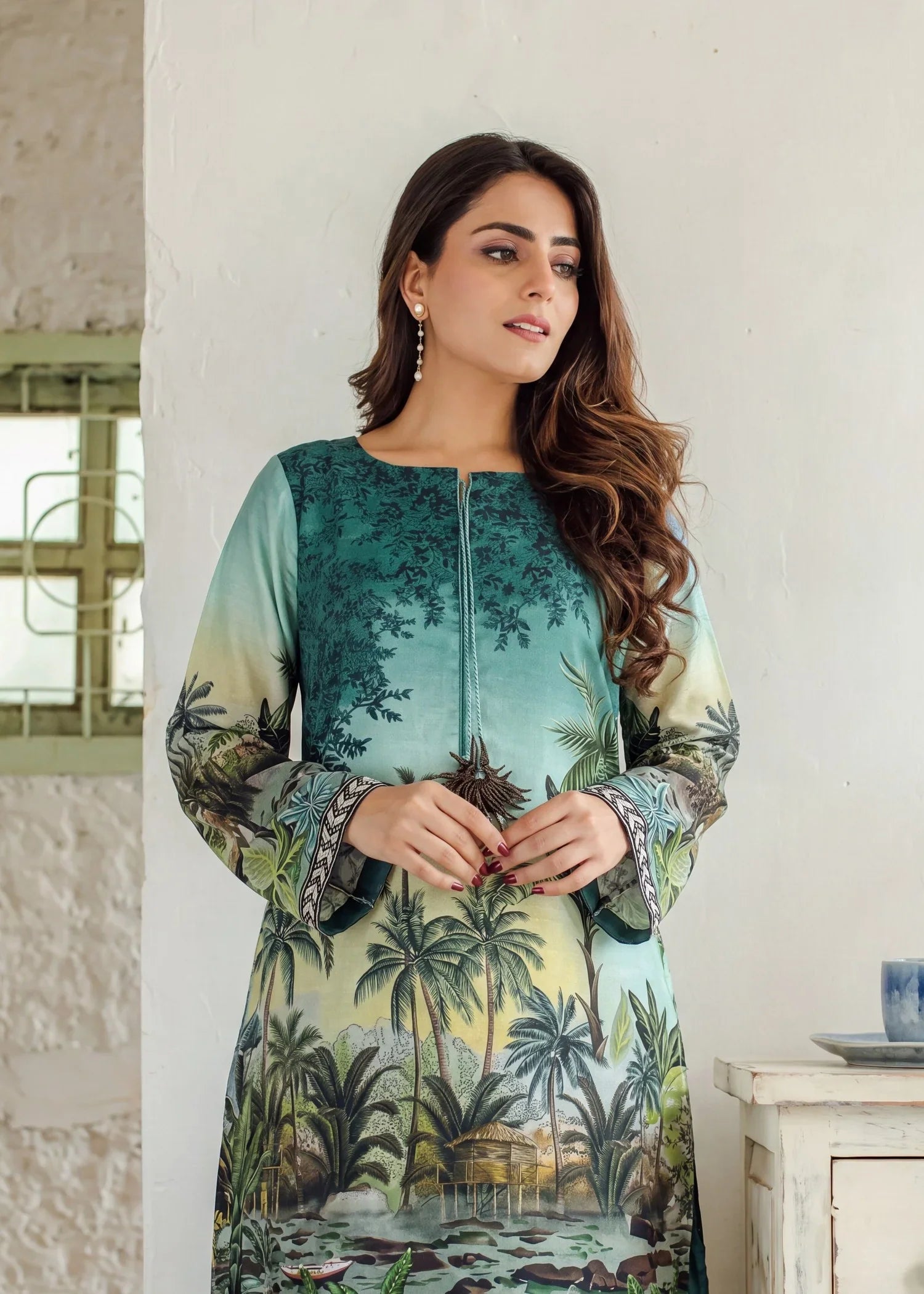 Sea Green Premium Fabric Pakistani Summer Dresses - Sahiba-clothing - 3