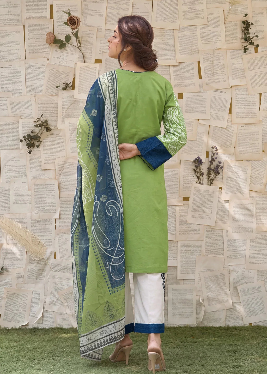 Qamariya Green Premium Fabric Pakistani Summer Dresses - Sahiba-clothing - 2