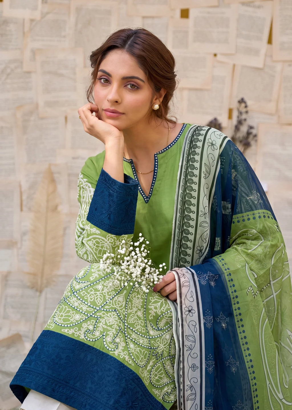 Qamariya Green Premium Fabric Pakistani Summer Dresses - Sahiba-clothing - 4
