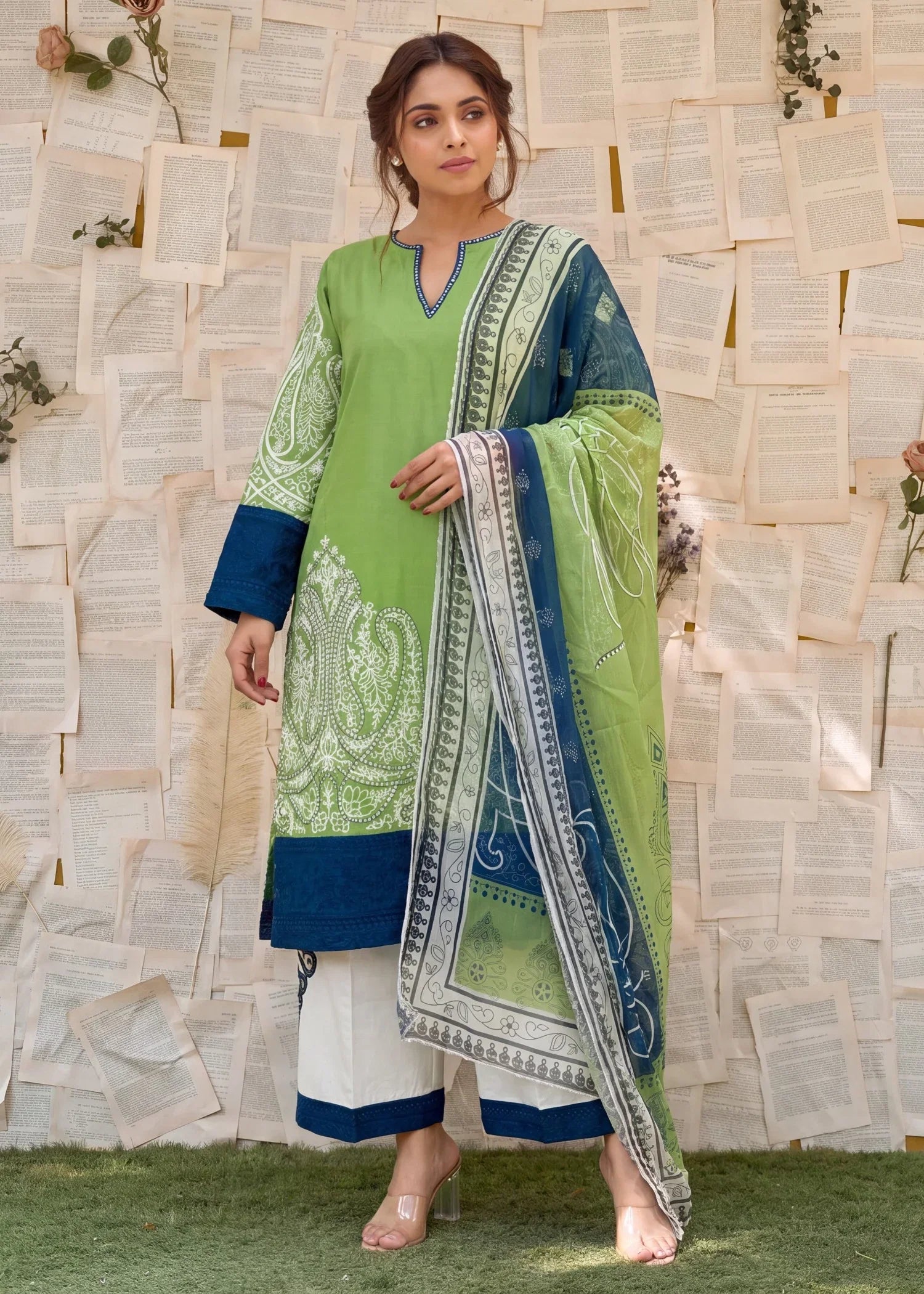 Qamariya Green Premium Fabric Pakistani Summer Dresses - Sahiba-clothing - 1