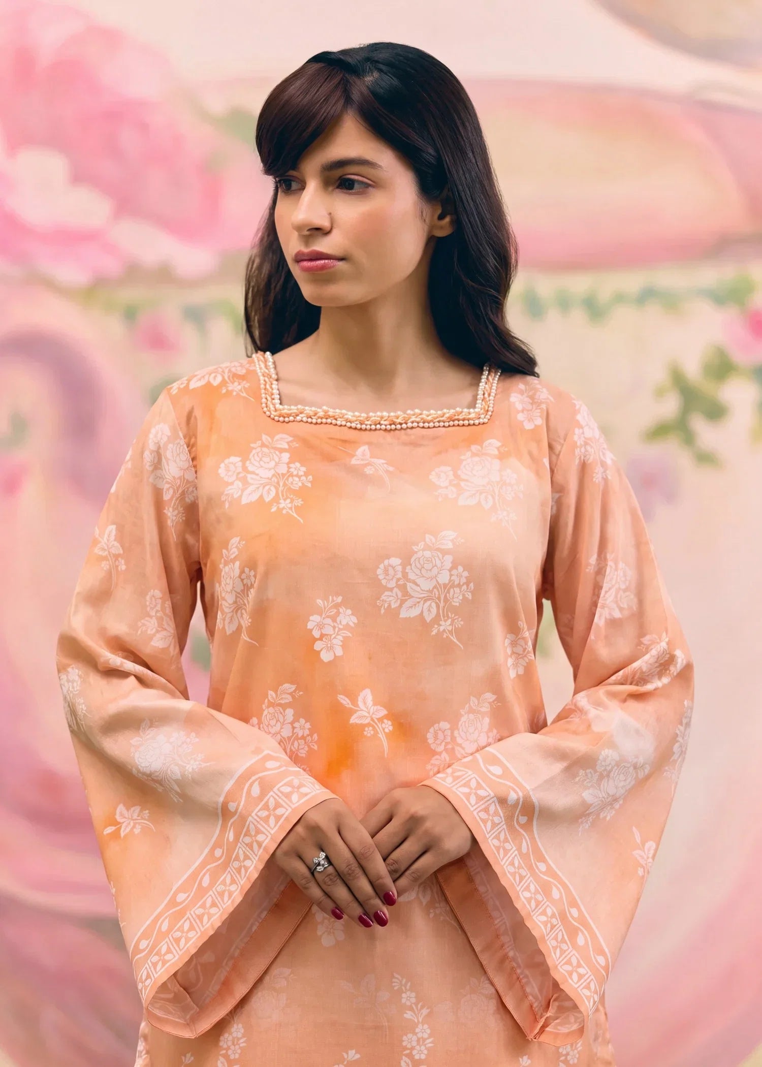 Maha Peach Premium Fabric Pakistani Summer Dresses - Sahiba-clothing - 3