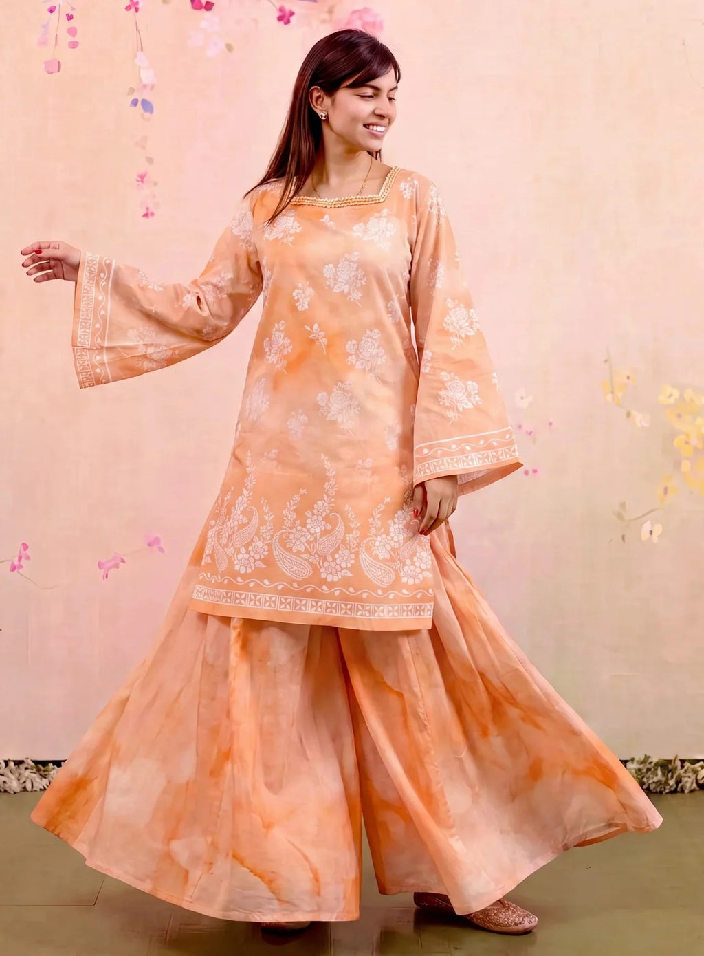 Maha Peach Premium Fabric Pakistani Summer Dresses - Sahiba-clothing - 1