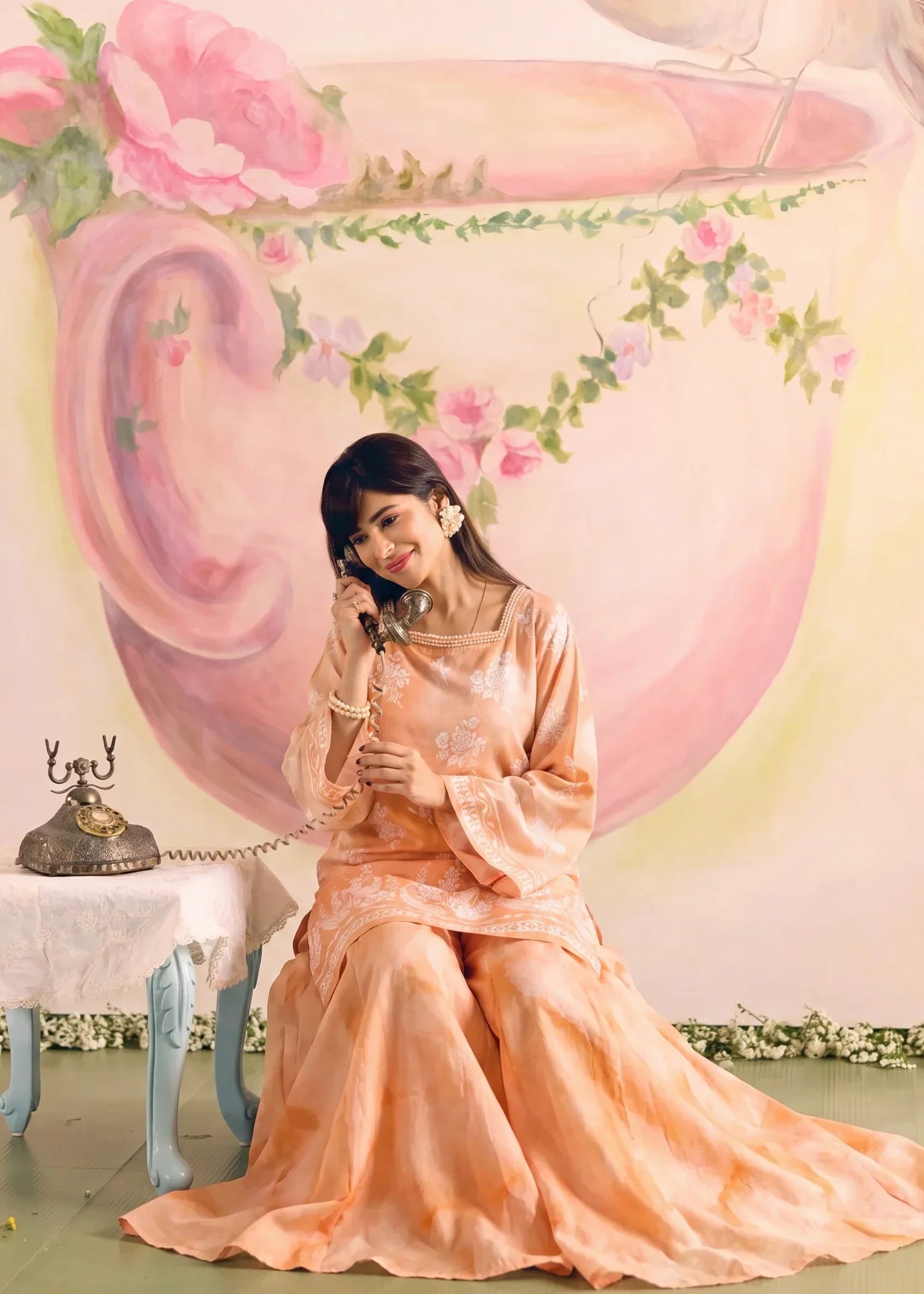 Maha Peach Premium Fabric Pakistani Summer Dresses - Sahiba-clothing - 4