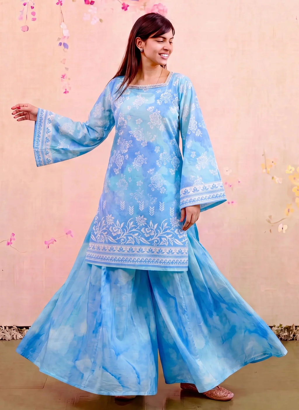 Maha Blue Premium Fabric Pakistani Summer Dresses - Sahiba-clothing - 1