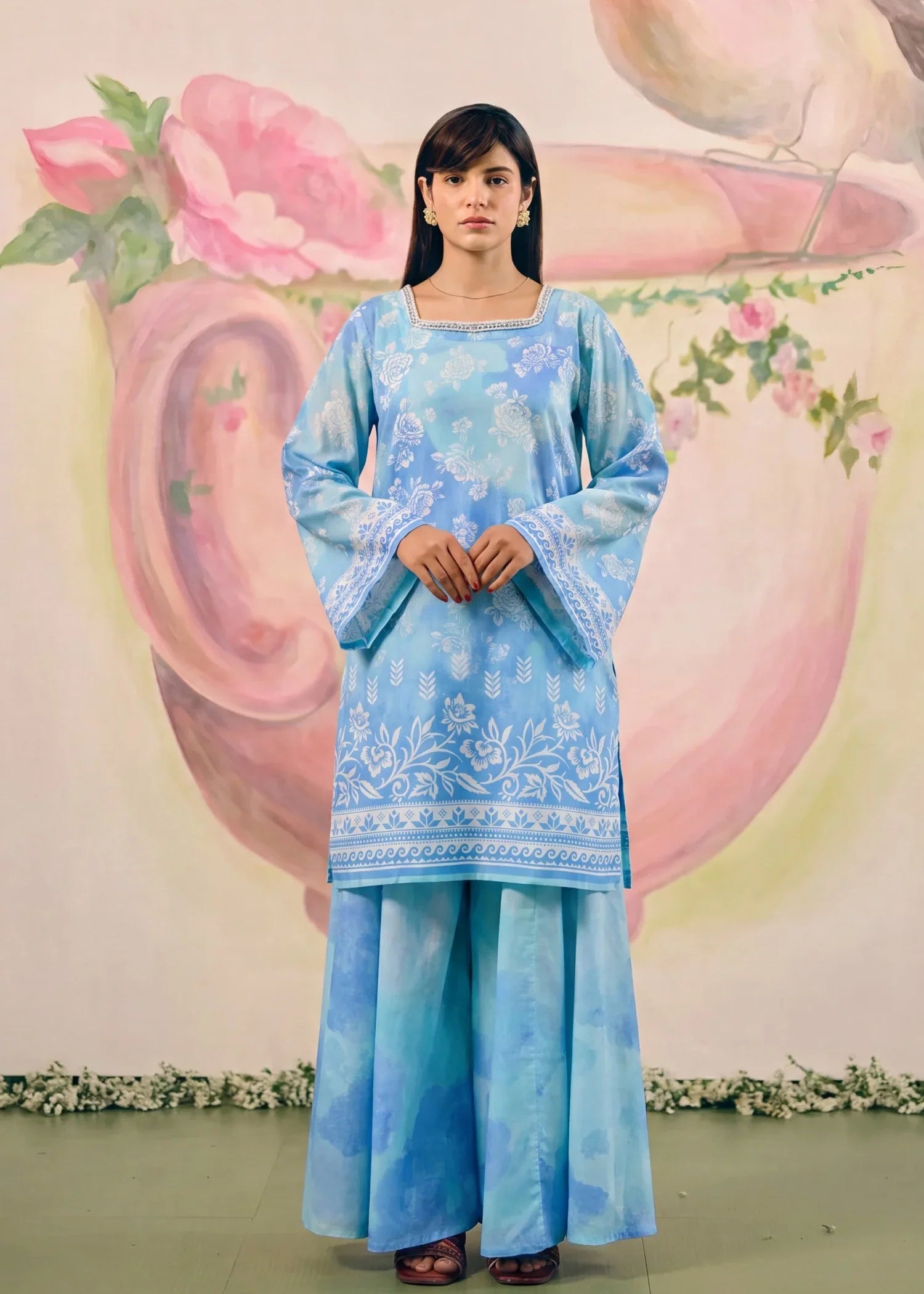 Maha Blue Premium Fabric Pakistani Summer Dresses - Sahiba-clothing - 5