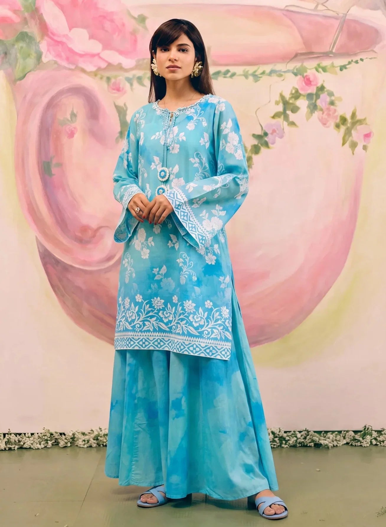 Adiba Blue Premium Fabric Pakistani Summer Dresses - Sahiba-clothing - 1