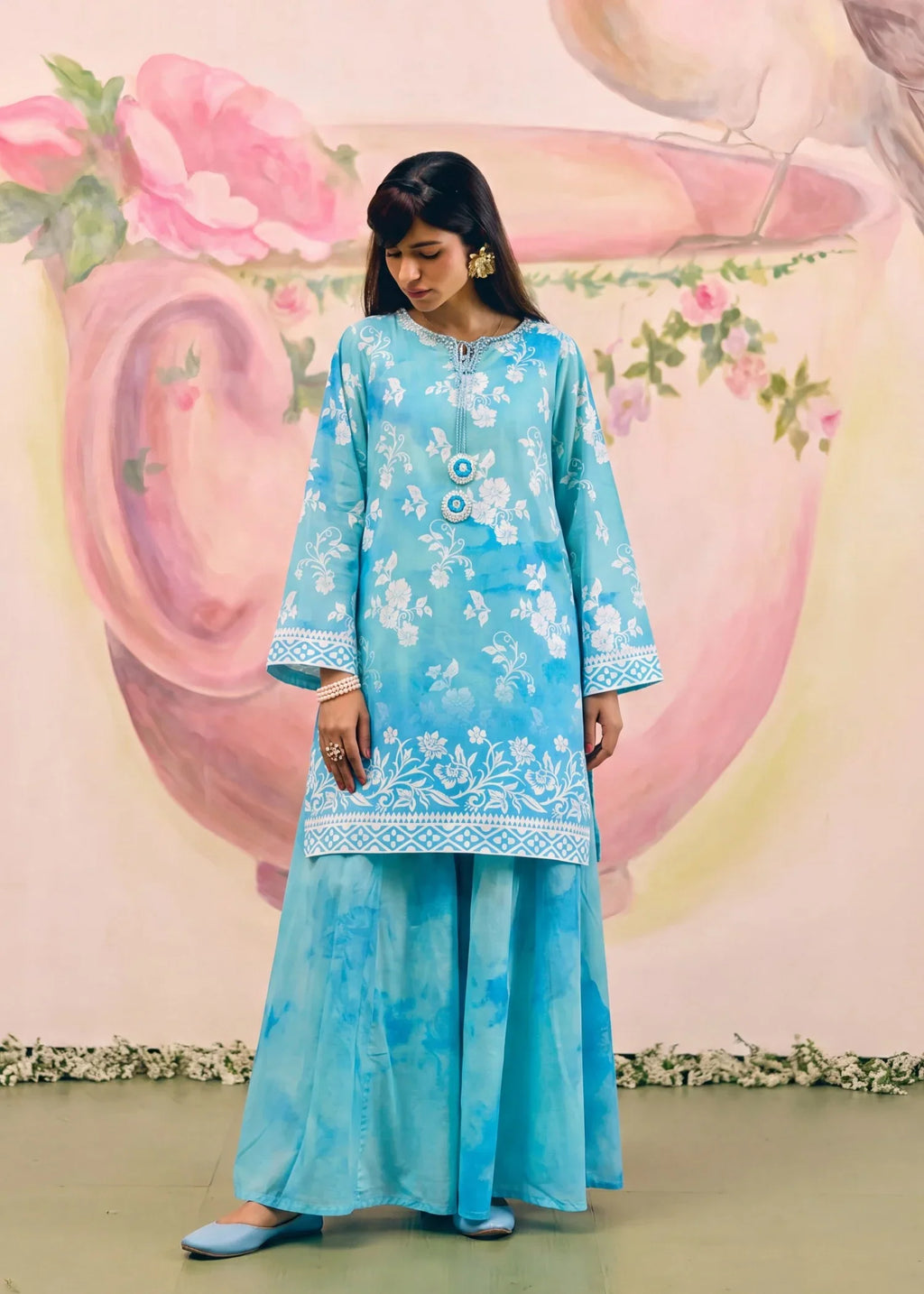 Adiba Blue Premium Fabric Pakistani Summer Dresses - Sahiba-clothing - 5