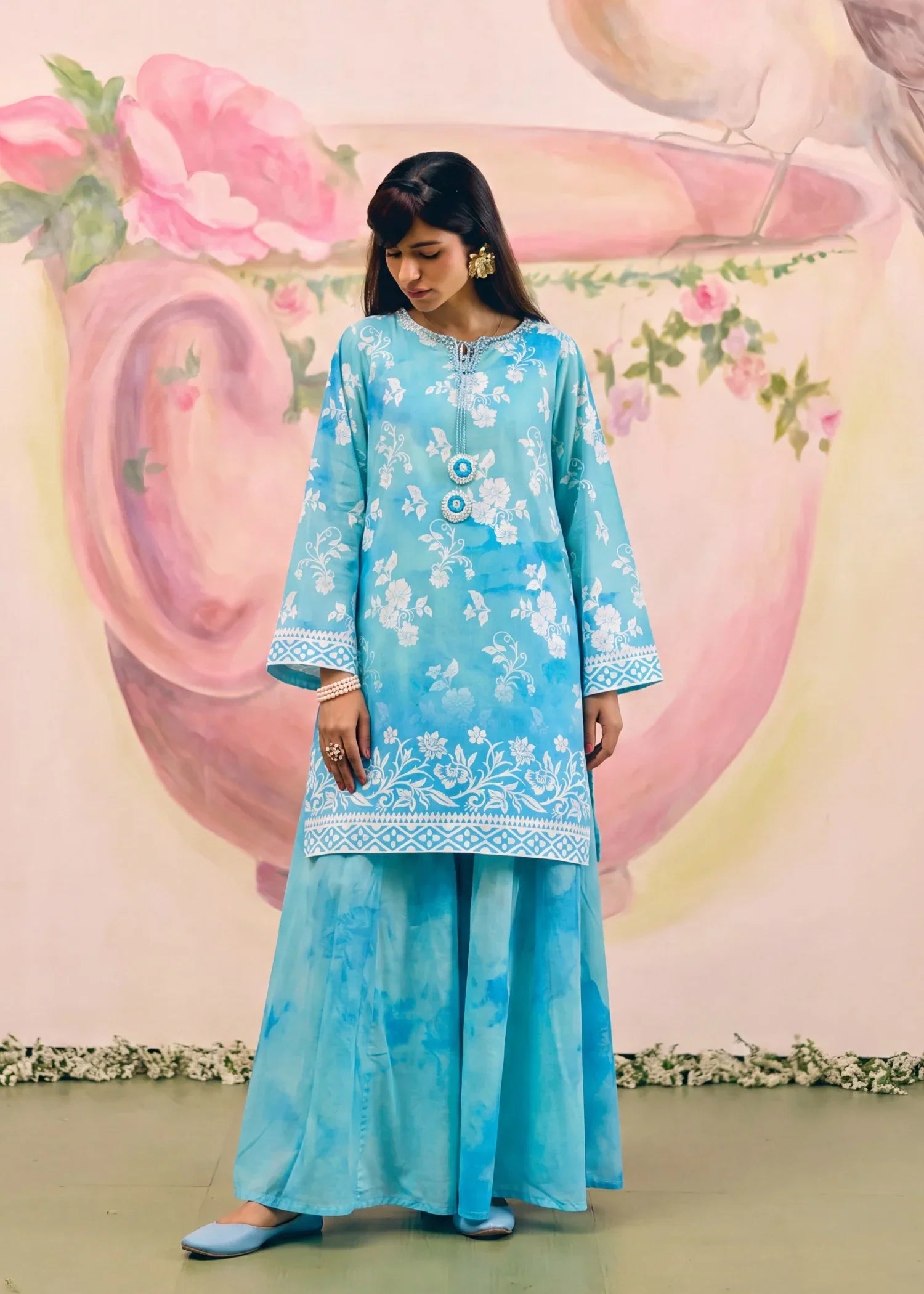 Adiba Blue Premium Fabric Pakistani Summer Dresses - Sahiba-clothing - 5