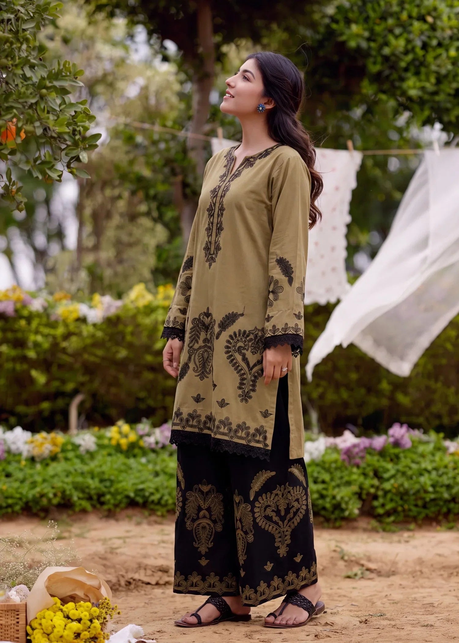 Qalamkar Mehndi Premium Fabric Pakistani Summer Dresses - Sahiba-clothing - 5