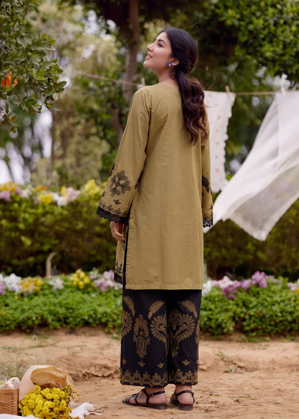 Qalamkar Mehndi Premium Fabric Pakistani Summer Dresses - Sahiba-clothing - 2