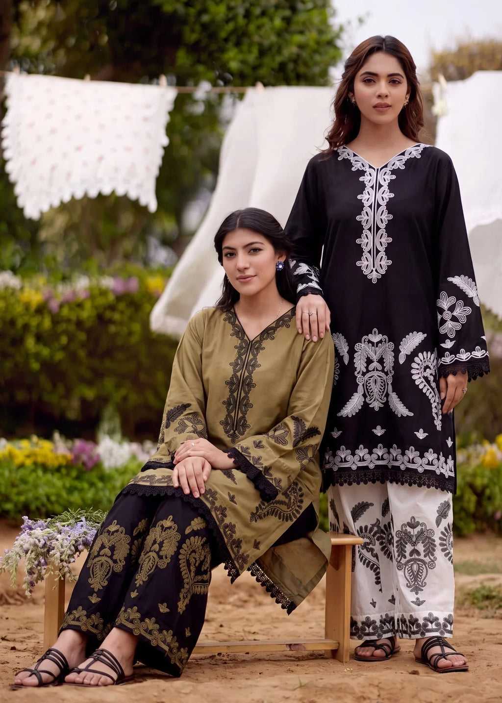 Qalamkar Mehndi Premium Fabric Pakistani Summer Dresses - Sahiba-clothing - 6