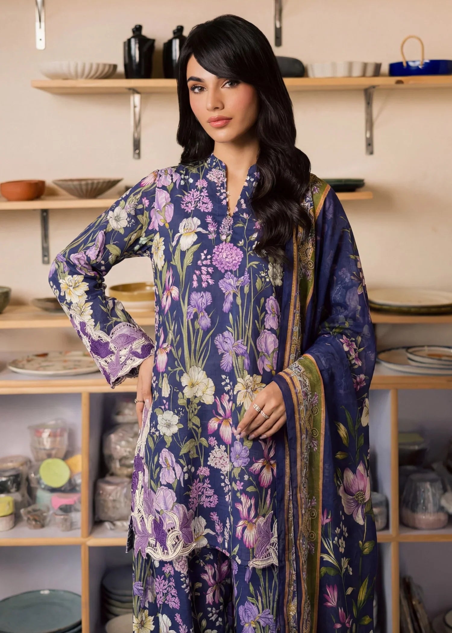 Alara Navy Premium Fabric Pakistani Summer Dresses - Sahiba-clothing - 6