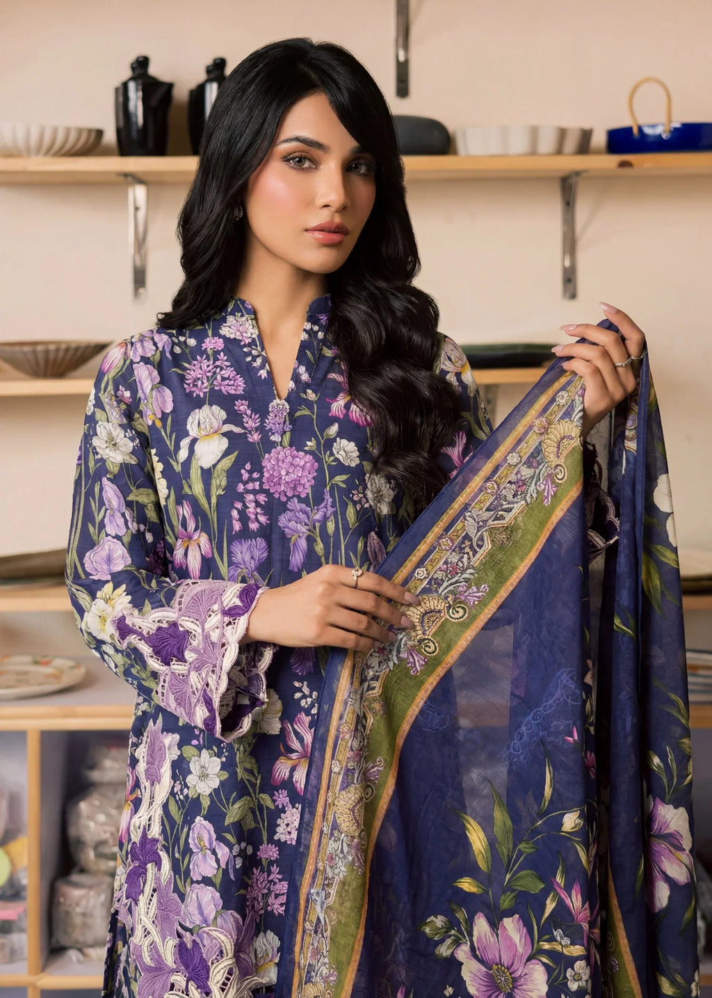 Alara Navy Premium Fabric Pakistani Summer Dresses - Sahiba-clothing - 2