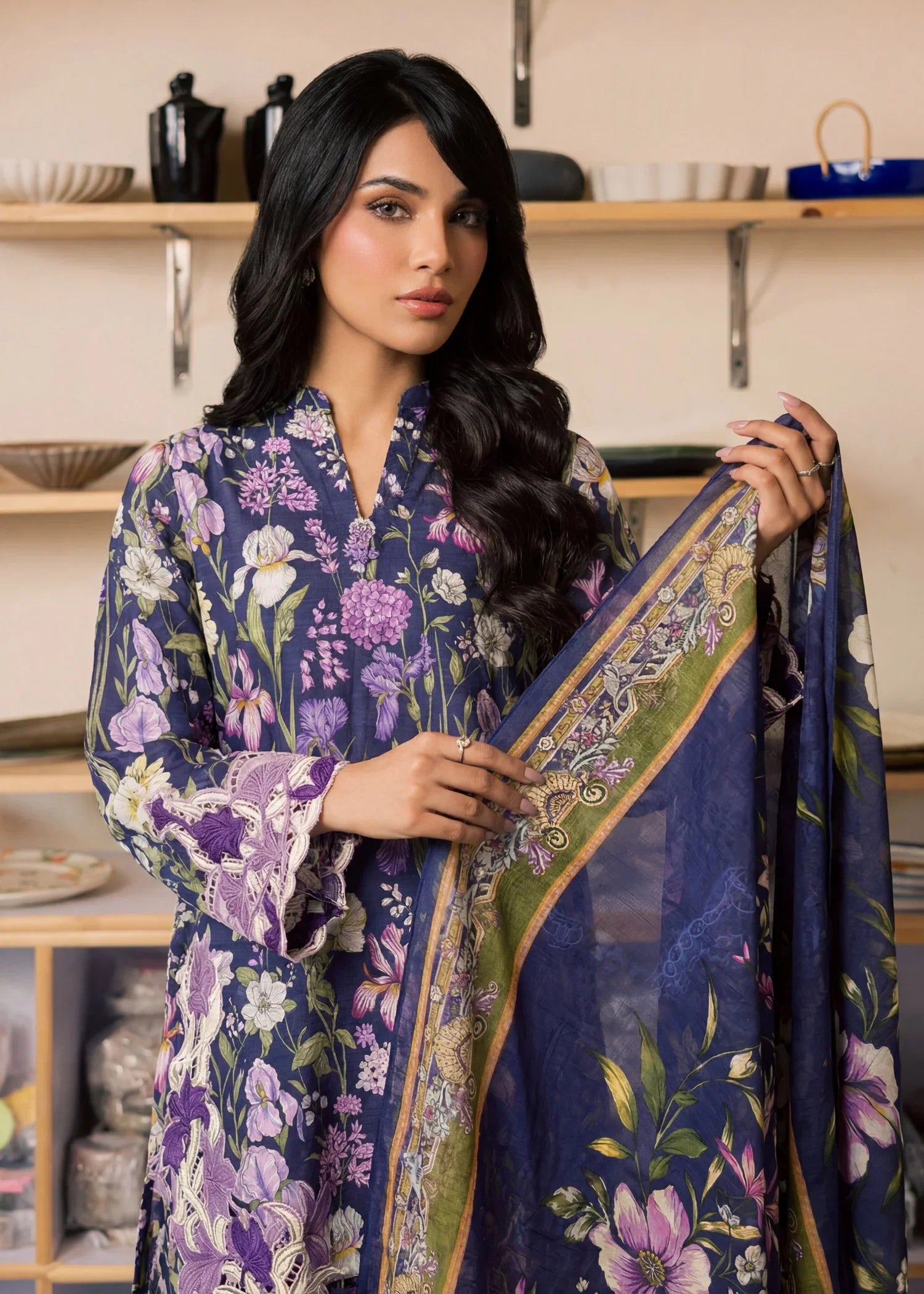 Alara Navy Premium Fabric Pakistani Summer Dresses - Sahiba-clothing - 2
