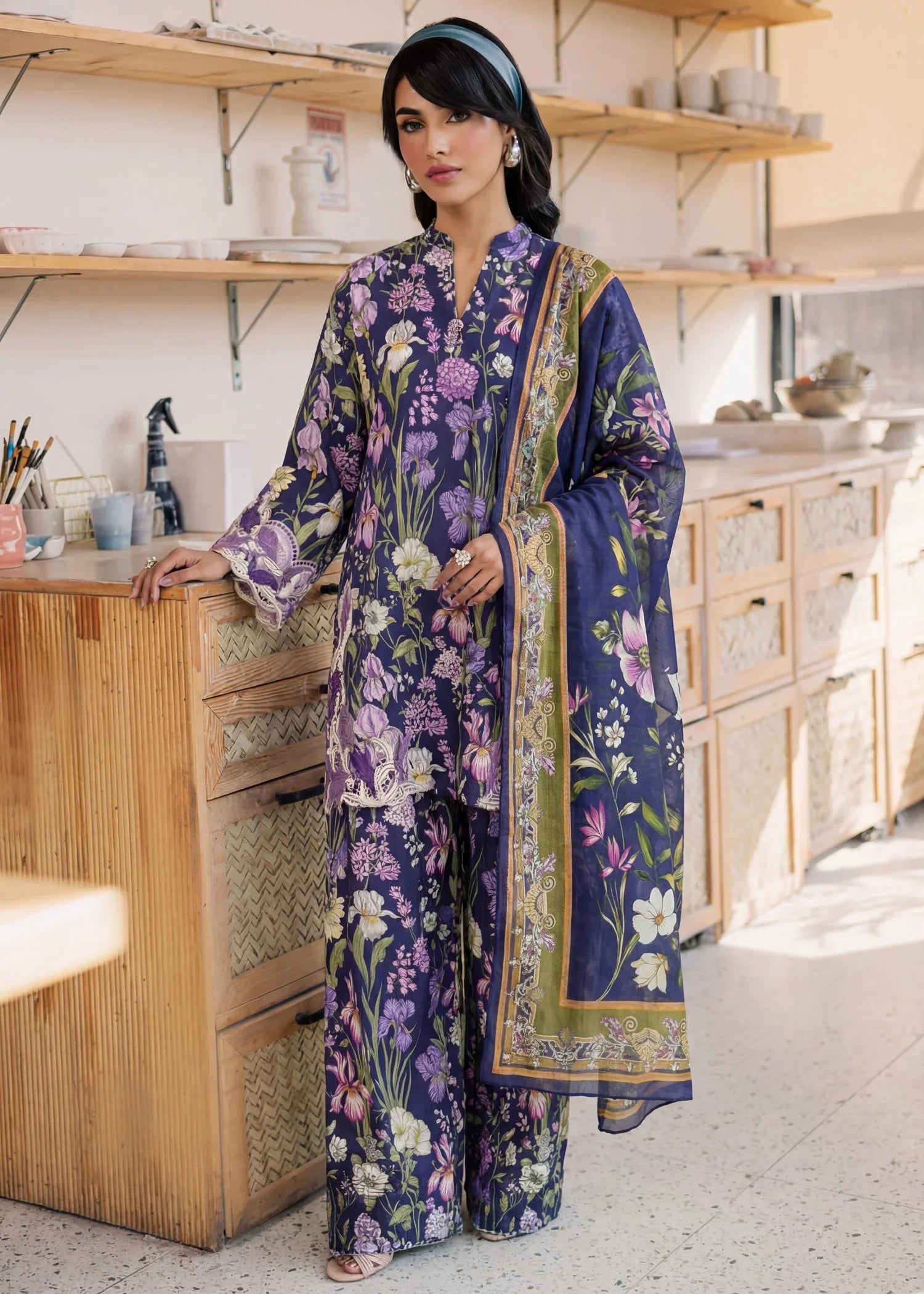 Alara Navy Premium Fabric Pakistani Summer Dresses - Sahiba-clothing - 1