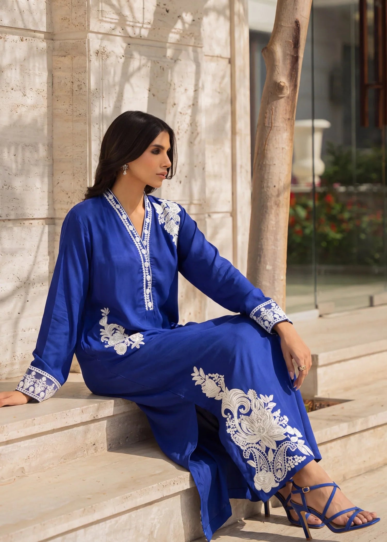Ruhee Royal Blue Premium Fabric Pakistani Summer Dresses - Sahiba-clothing - 5